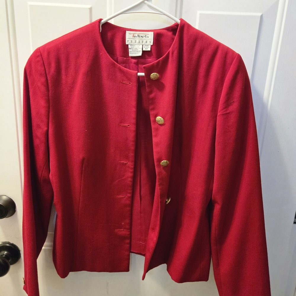 Talbots Bold Red Blazer with Gold Buttons